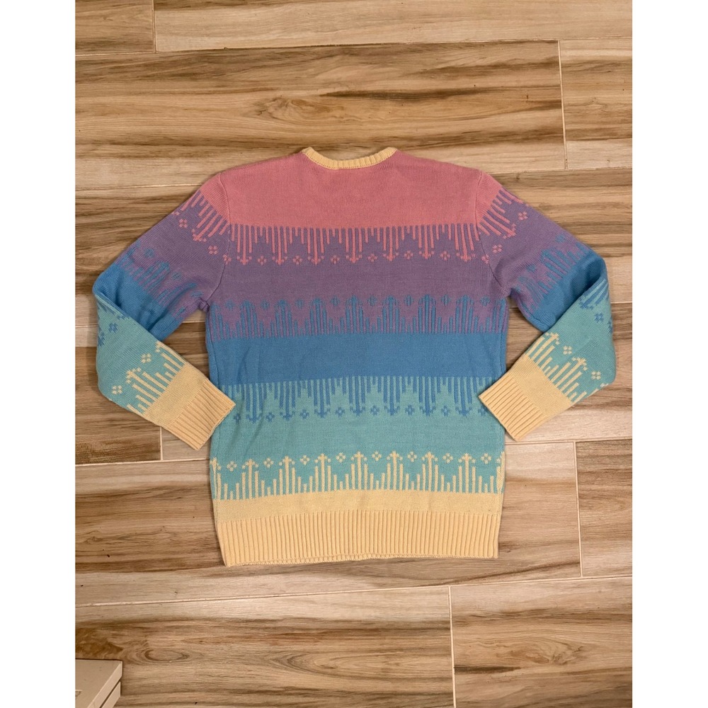 BoxLunch Sanrio Hello Kitty Pastel Rainbow Knit Sweater Heart Graphic Large - Picture 3 of 6
